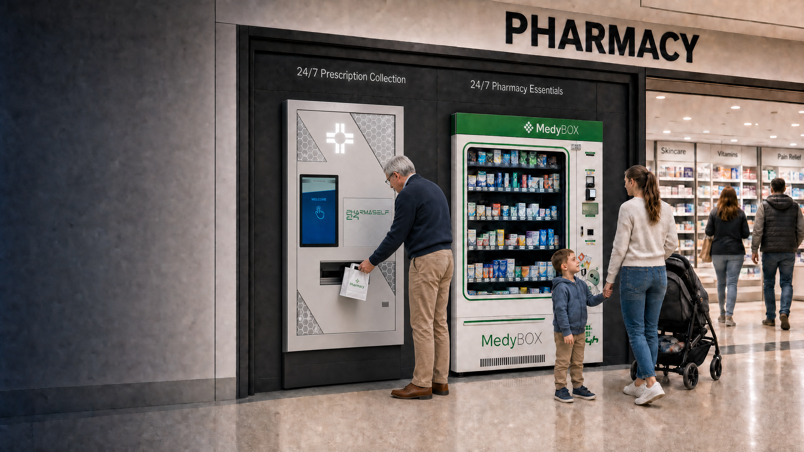 PharmaSelf24™ and MedyBOX™ installed at Aurora Pharmacy — 24/7 pharmacist-controlled access