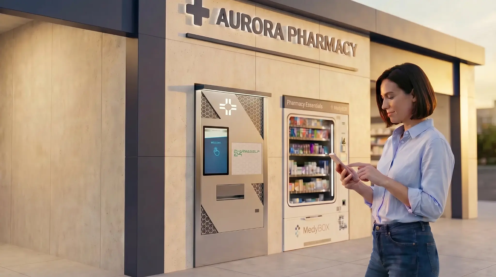 PharmaSelf24™ and MedyBOX™ installed at Aurora Pharmacy — 24/7 pharmacist-controlled access